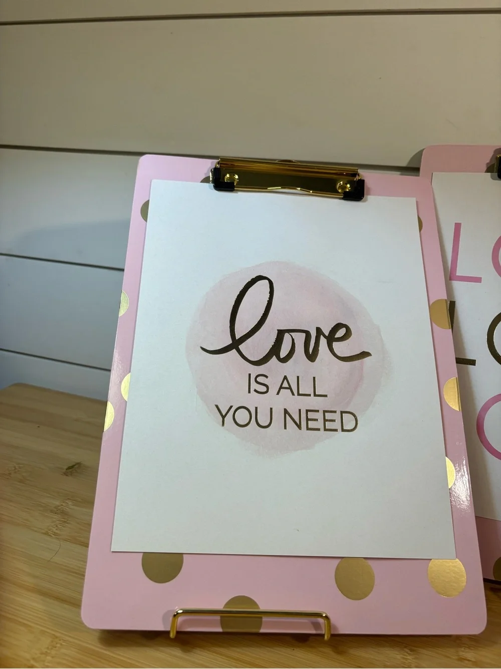 Trio of Pink & Gold Polka Dot Clipboards with Removable Inspirational Qoutes
